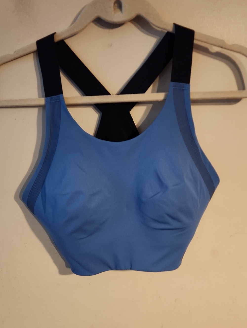 Supportive Blue Racerback Sports Bra with Contrast Straps
